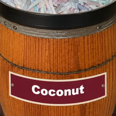 Barrel with homemade coconut taffy at Smoky Mountain Candy Makers in Pigeon Forge, TN